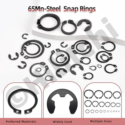 Hilitchi 312Pcs Snap Rings Assortment Kit Manganese Steel C-Clip External Retaining Rings (M4-M28)+ E-Clip External Retaining Ring Assortment Set(1.5mm-10mm) + Snap Ring Plier Set + Tweezer
