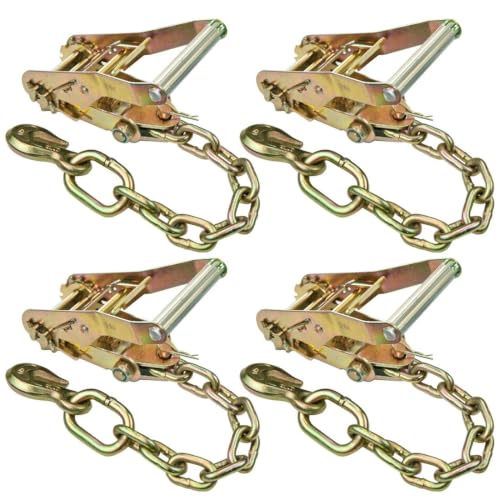 VULCAN Ratchet Buckle - 2 Inch Wide Handle - Chain Tail and Welded Grab Hook - 4 Pack - 3,300 Pound Safe Working Load - size: Chain Anchor Classic (4- Pack)