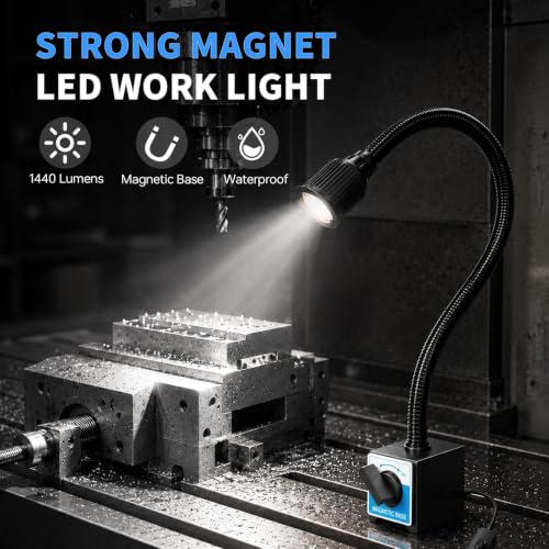 Magnetic Work Light, 1320 Lumens LED Lathe Machine Light with Flexible Gooseneck and Magnetic Base, Shop Tool Lamp for Lathe, Work Bench, Sewing Machine, Grill, Industrial Lightin