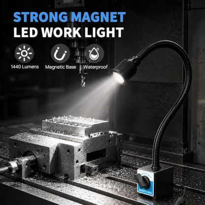 Magnetic Work Light, 1320 Lumens LED Lathe Machine Light with Flexible Gooseneck and Magnetic Base, Shop Tool Lamp for Lathe, Work Bench, Sewing Machine, Grill, Industrial Lightin