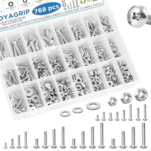 768PCS Nuts and Bolts Assortment Kit, M3 M4 M5 M6#6-32#8-32#10-24 Phillips Head Machine Screws Assorted Set with Storage Case, Metric SAE Bolts Nuts and Flat Washers Kit - color: Silver, size: 768PCS-M3 M4 M5 M6 #6 #8 #10