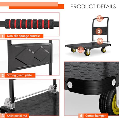 Platform Truck, Foldable Flatbed Cart Heavy Duty Push Cart Dolly