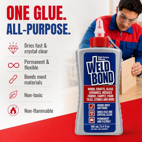 Weldbond Multi-Surface, Non-Toxic Glue, Bonds Most Anything! Use as Wood Glue or for Glass Crafts Ceramic Tile Mosaic Porcelain Stone Fabric Carpet & More. 4-Pack of 5.4oz /160ml - size: 4 pack
