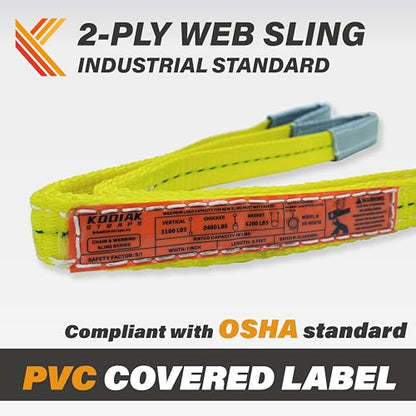 2-Ply Lifting Sling Straps 1”x 10ft - 3100lbs Vertical Capacity Heavy Duty Flat Eye Lift Sling, for Rigging Moving Towing Hoisting -1Pack - Kodiak Straps - color: 1 PACK, size: 1inch x 10ft