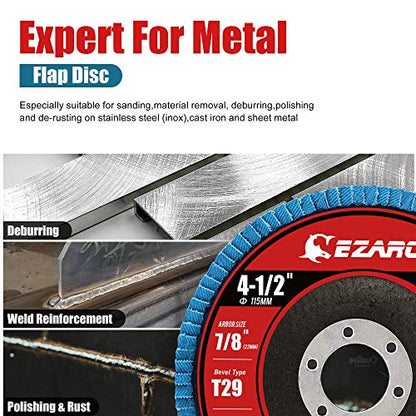 EZARC Zirconia Flap Discs 40/60/80/120 Grit, 4-1/2 x 7/8, Type 29, 20-Pack - size: MIX SET, style: Standard Version