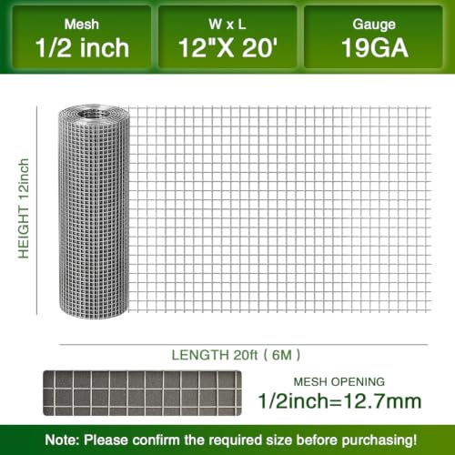 Chicken Wire Fence,Hardware Cloth 1/2 Inch 12inx20ft (19 GA) - color: 1/2inch, size: 12in x 20ft