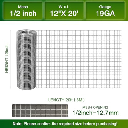 Chicken Wire Fence,Hardware Cloth 1/2 Inch 12inx20ft (19 GA) - color: 1/2inch, size: 12in x 20ft