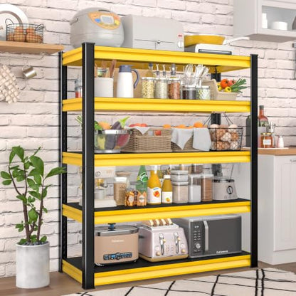 Metal Storage Garage Shelving - 48" W x 18" D x 78" H Black&Yellow - size: 5T-YL-48"Wx18"D