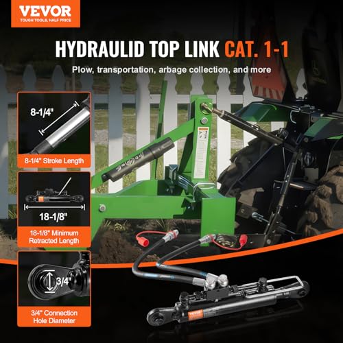 VEVOR Hydraulic Top Link Cat.1-1 (8-1/4 in, 18-1/8~26-3/8 in), Hydraulic Cylinder with 2 Hoses & G3/8" Check Valve - style: Cat1-1(8-1/4 in, 18-1/8~26-3/8 in)