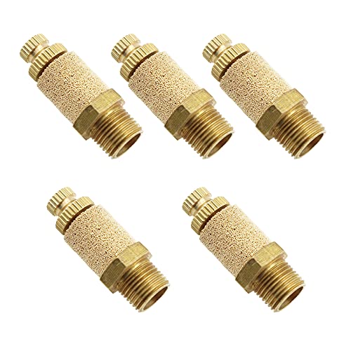 E-outstanding 5Pcs Solenoid valve copper muffler Pneumatic Muffler Silencer Adjustable 1/4 inch Threaded Air Filter Flow Speed Controller Muffler Fitting
