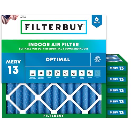 Filterbuy 12x12x2 Air Filter MERV 13 Smoke & Allergy Defense (6-Pack) - size: 12x12x2