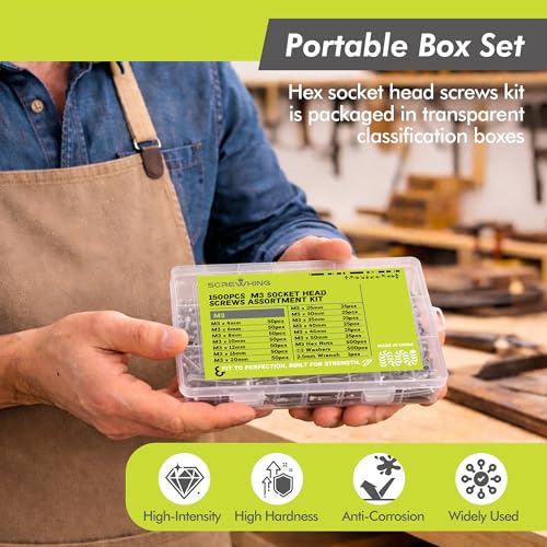 1500PCS M3 Hex Socket Screw Kit, 304 Stainless Steel Fastener Set