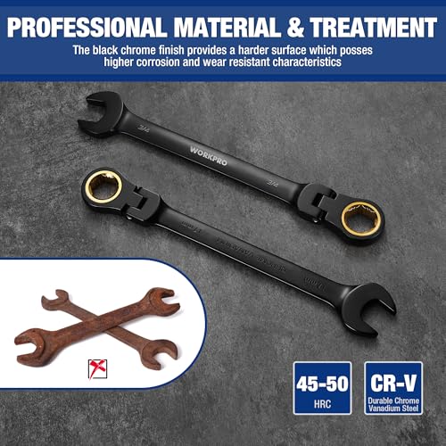 WORKPRO 22-piece Ratcheting Wrench Set with 180° Flex Head, Anti-Slip - style: Flex-head