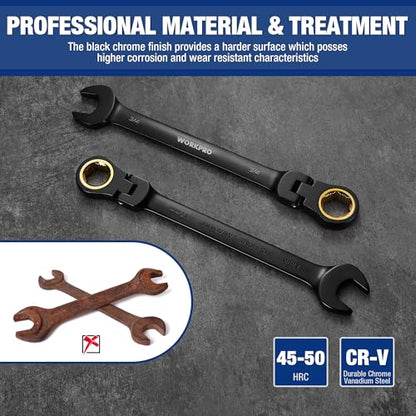 WORKPRO 22-piece Ratcheting Wrench Set with 180° Flex Head, Anti-Slip - style: Flex-head