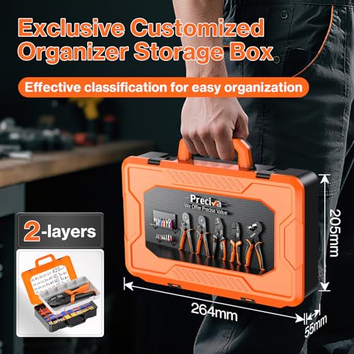 Preciva Crimping Tool for Insulated Terminals Wire Connectors, AWG20-10 Ratchet Crimper with 425 Pcs Insulated Terminals Connectors