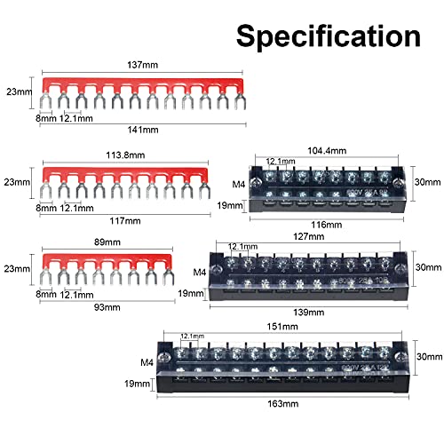 Terminal Block, 8/10/12 Circuit 25A Dual Row Screw Terminal Strip 6 Set