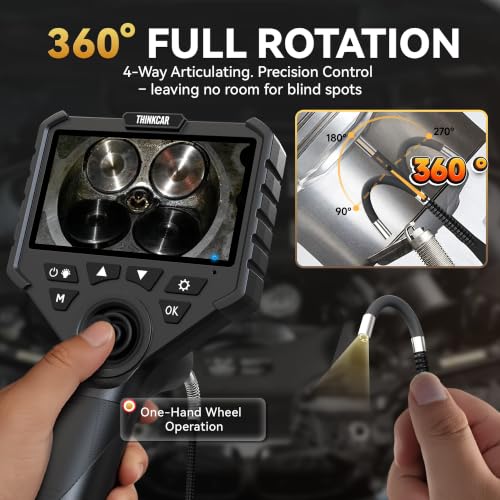 THINKCAR 4-Way Articulating Borescope,6.2mm Slim Probe,5X Zoom