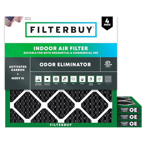 Filterbuy 16x16x1 Air Filter MERV 10 Odor & Allergy Defense (4-Pack) - size: 16x16x1