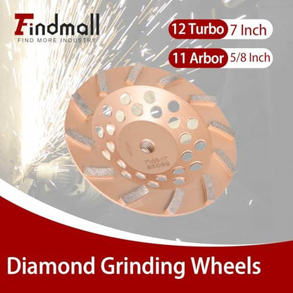 findmall 7 Inch 12 Turbo Diamond Segments 5/8 Inch -11 Arbor Grinding Wheels Diamond Cup Grinding Wheels Fit for Concrete and Masonry Available - size: 7 inch 12 segments