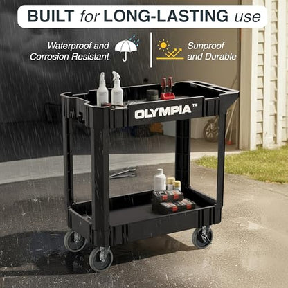 Olympia Tools HDPE Rolling Garage Utility Cart, 2 Shelves, 500 Lb, Black - size: 500 Lb