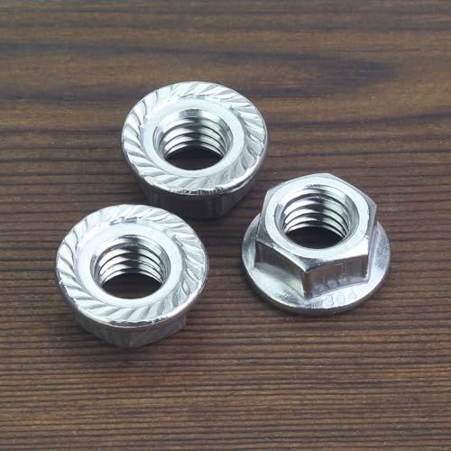 HELIFOUNER 40 Pieces 3/8”-16 Flange Nuts, Serrated Flange Hex Lock Nuts Assortment Kit, 304 Stainless Steel (18-8), Bright Finish, Coarse Thread - size: 3/8"-16 (40 Pieces)