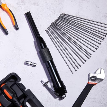 Threlaco Compact Air Needle Scaler with 40 Pieces 7' Descaling Needles Pneumatic Tools Air Powered Remove Slag Rust Paint Weld and Dirt Quickly(12 Needles)