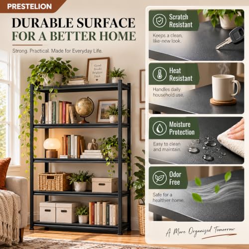 Metal Book Shelf, Adjustable Tall Bookcase, No Assembly Storage Shelves - size: 5Tier-35.4"Wx 17.7"Dx 71.2"H