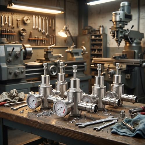 MEANLIN MEASURE 3/4" Press Fit Water Pressure Reducing Valve, DN20, 304 Stainless Steel Adjustable Pressure Regulator with 0-220 PSI Gauge, for Plumbing, Industrial Water Pipe System - size: 0.75 Inch