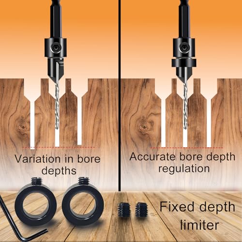 DECKRKAT 12-Piece Countersink Drill Bit Set - 3-in-1 Wood Counterbore Kit for #6#8#10#12#16 Screws | 82° Chamfer, Depth Adjustable | 5 Spare Bits,2 Limit Rings,Hex Key,Case. - size: 12 Pack Countersink Drill Bits