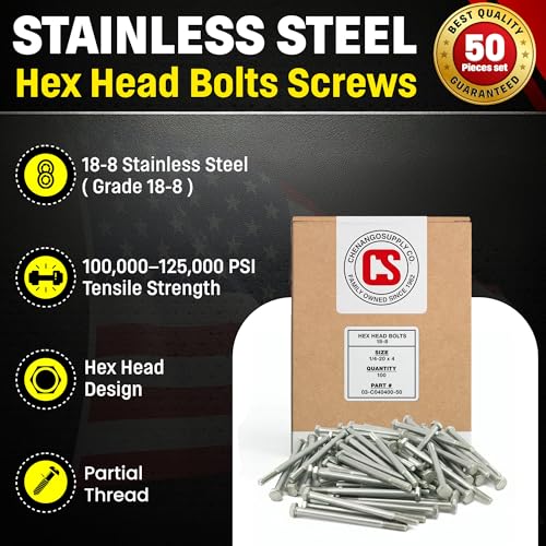 Chenango Supply 1/4-20 x 4 Stainless Hex Head Bolts - size: 1/4-20x4"(50pcs)