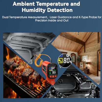 Temp Gun with Probe 2732°F IR Thermometer 50:1, Kiln Forge - color: Orange Black