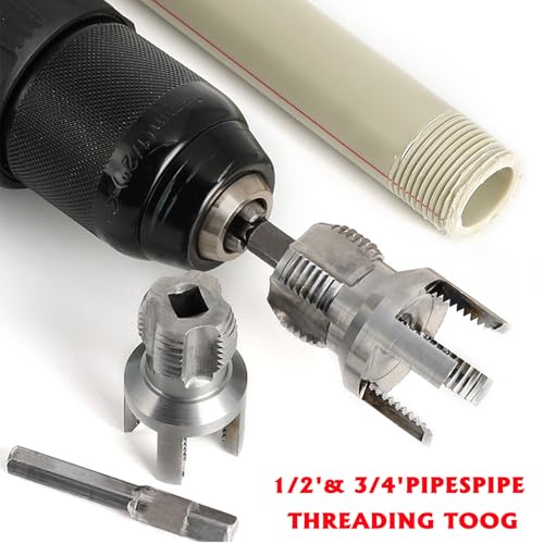 PVC Pipe Threader Kit, 3 Piece Set, 1/2", 3/4", 1" NPT, Internal and External Threading, Compatible with Electric Drill for PVC, PPR, MPP Pipes (1/2in+3/4in) - color: 1/2in+3/4in