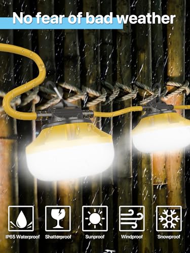 HYPERLITE Construction String Lights: 100FT 10 Bulbs String Work Lights with Climbing Hooks - IP65 Waterproof Linkable LED Construction String Lights for Job Site Attic Renovation Crawlspace Lighting - size: 100FT-2Prong
