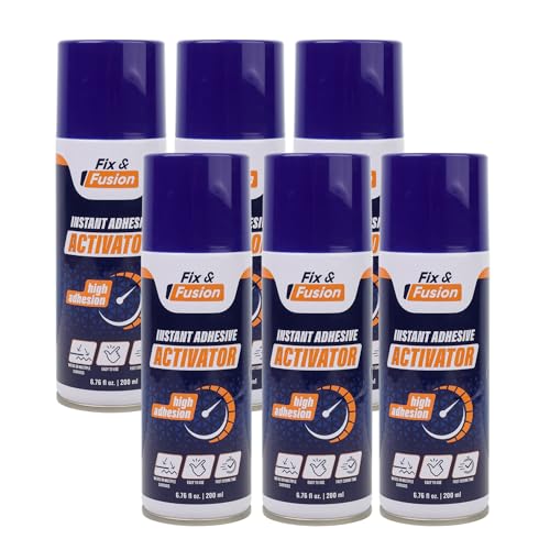 FIX & FUSION Activator Spray (6.76 Fl Oz), Instant Cure Accelerator for Cyanoacrylate (CA) Super Glue for Wood, Plastic, Rubber, Granite, and DIY & Professional, Accelerates Bonding Strength, (6 Pack) - size: 6.76 fl oz (200 ml)