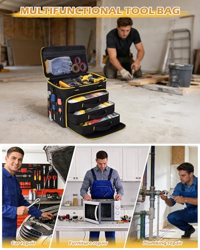 Marscamd 2 Layers Tool Bag with 3 Clear Window Removable Cases - color: Black/Yellow