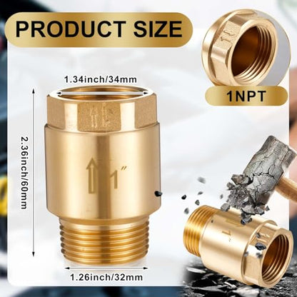 Zonon 2 Pcs 1 Inch Check Valve, One Way Spring Brass Check Valve - size: 1 Inch