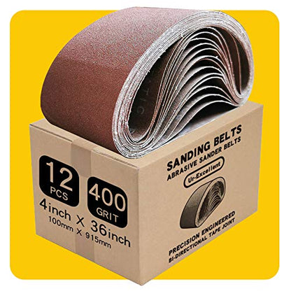 4 x 36 Inch 400 Grit Sanding Belt | Premium Aluminum Oxide Sanding Belt | Premium Sander Sandpaper – 12 Pack - size: 400grit,12pack