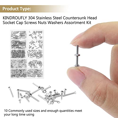 562 Pieces M2.5 x 4/6 /8/10 /12/16 /20mm Countersunk Head Socket Cap Screws Nuts Washers Assortment Kit, 304 Stainless Steel, Fully Machine Thread - size: M2.5, style: Countersunk Head Socket Cap
