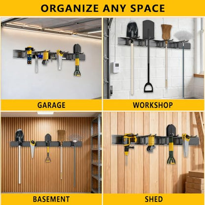 Garage Tool Organizer Wall Mount, 48inch Heavy-Duty Garage Storage System and Garden Tool Organizer with 9 Adjustable Hooks for Shovel, Snowboard, Yard Tools and Shed - size: 48"-9hooks
