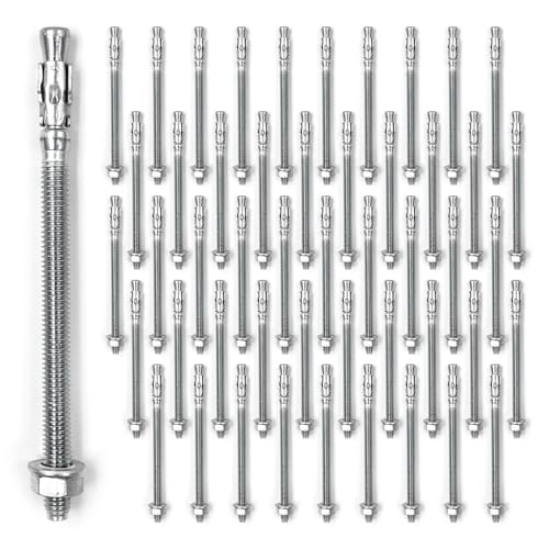 50-Pcs Wedge Anchors for Concrete,1/4" x 4"(M6x100mm) Zinc Plated Anchors - color: 1/4"x4"-50pcs