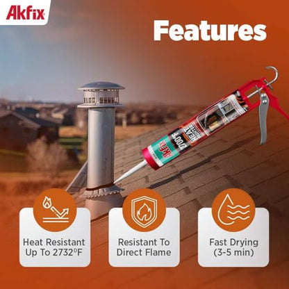 Akfix Heat Fighter Black Fireplace Sealant - 2700 °F (12x10.1 oz.) - Heat Resistant Fireplace Stove Caulk for Chimneys, Ovens, Grills, Wood Stoves | Non-Flammable, Quick-Drying & Paintable Cartridge - size: 12 Pack