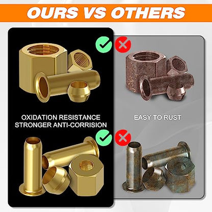 180PCS Brass Compression 1/4" 3/8" 5/16" 1/2" Sleeve Ferrule Insert Nuts - size: 180pcs 4 Size Kit