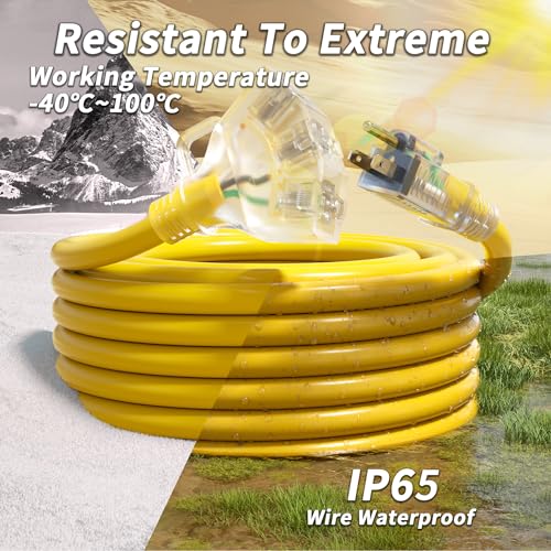 PlugSaf 15 FT 10 Gauge Outdoor Extension Cord with Multiple Outlets Yellow - size: 15FT