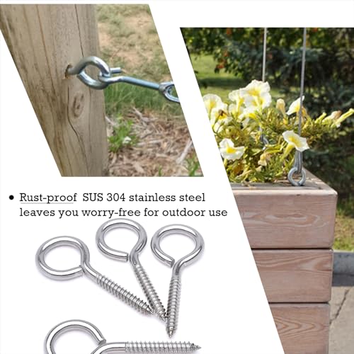 4 pcs 1/3" x 4" Screw Eye Hooks, 304 Stainless Steel Heavy Duty Bolts, M8 - size: M8-4'', 4Pcs