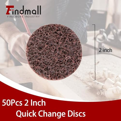 findmall 50Pcs 2 Inch Maroon Quick Change Surface Prep Conditioning Discs, Medium Grit for Cleaning, Finishing and Deburring on All Metals (Pack of 2) - size: 2 inches (Pack of 2)