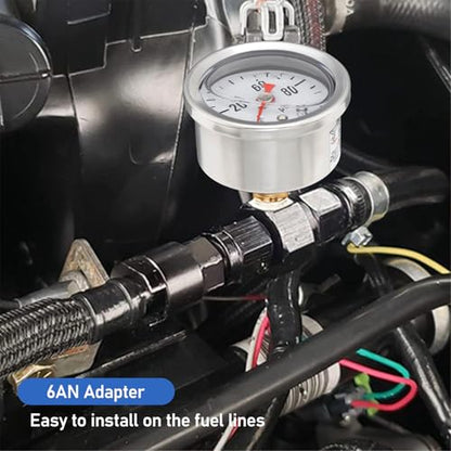 MEASUREMAN 0-100Psi Stainless Steel Glycerin Filled Fuel Pressure Gauge, 1-1/2" Dial Size, with 6AN Fuel Pressure Take Off Fitting Adapter Aluminum, 1/8" NPT Center Back Mount - size: 0-100 psi, style: Back Mount 6AN Adapter