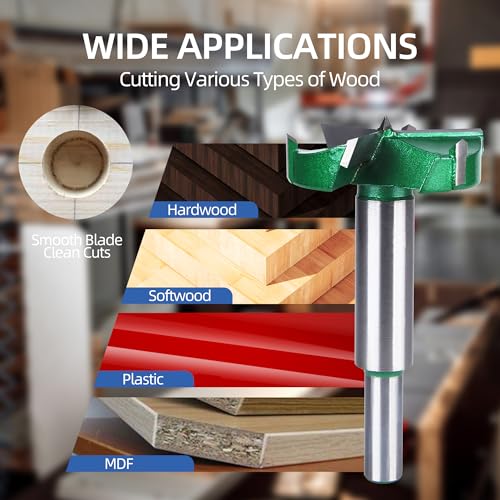 HUHAO 2" | 50mm Triple Flute Forstner Drill Bit, Tungsten Carbide Upgraded Drilling Hole Saw Woodworking Hinge Cutter Tool Kits for Wood,Plywood,Plastic,MDF - size: 50 mm