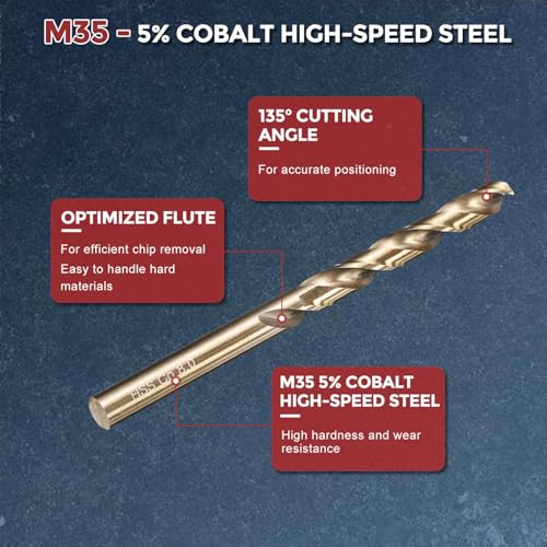 5pcs Drill Bit 8mm Diameter M35 5% Cobalt HSS for Metal - size: 8mm