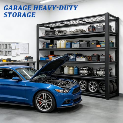 6 Tier Heavy Duty Metal Garage Storage Shelving, 62" W x 24" D x 84" H Adjustable Steel Storage Rack with 6000 LBS Total Load Capacity, Multipurpose Industrial Shelves for Warehouse Basement - size: 6T-62" W x 24" D x 84" H