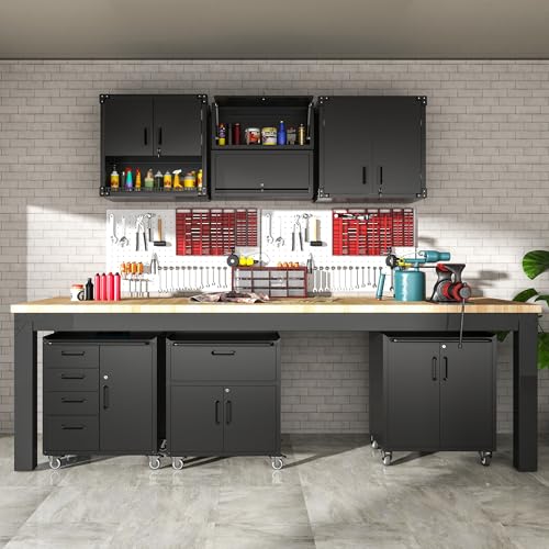 Metal Mobile Tool Storage Cabinet with 2 Locking Door and 1 Drawer - color: Black, style: 1 drawer 2 doors with wheels